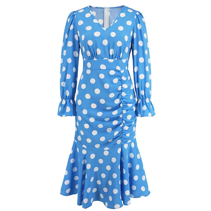 Delphine™ - Long Sleeve Polka Dot Fishtail Dress