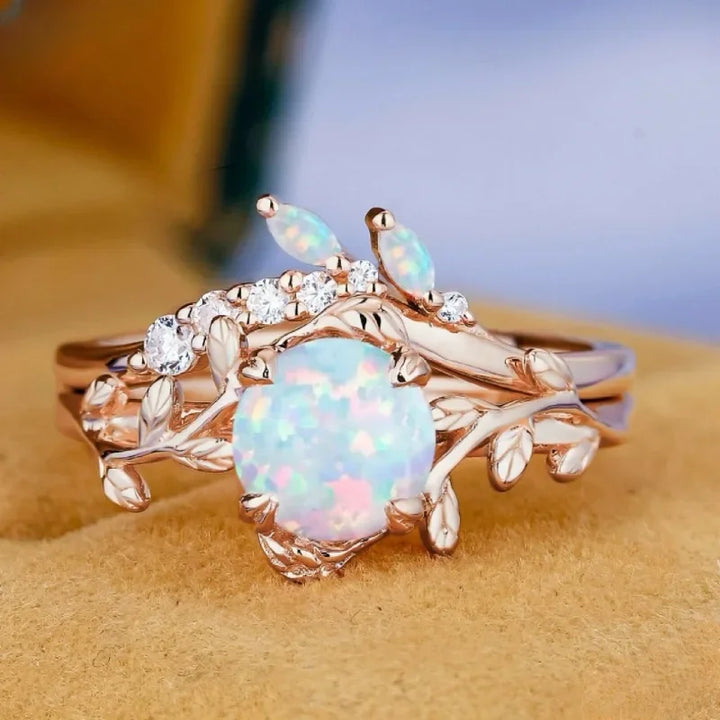 Rose Gold Opal Vine Ring Set