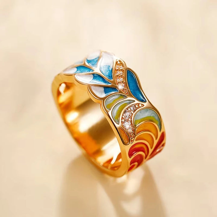 Enamel Feather Wide Band Ring