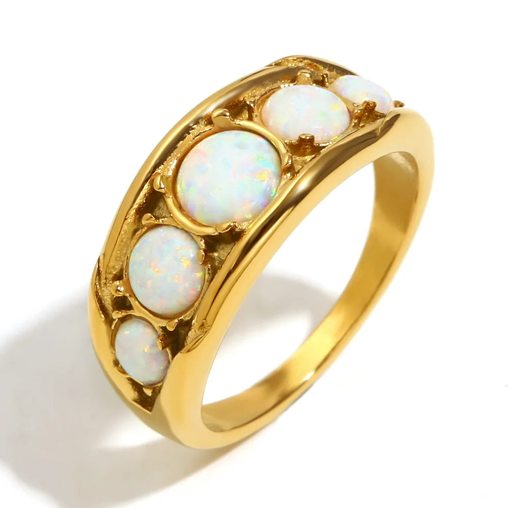 Retro Scrollwork Opal Band Ring