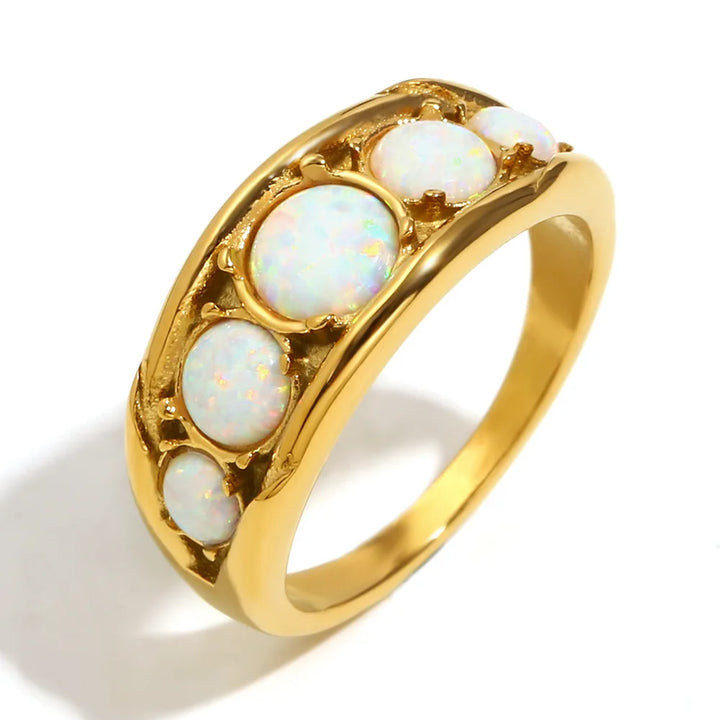 Retro Scrollwork Opal Band Ring