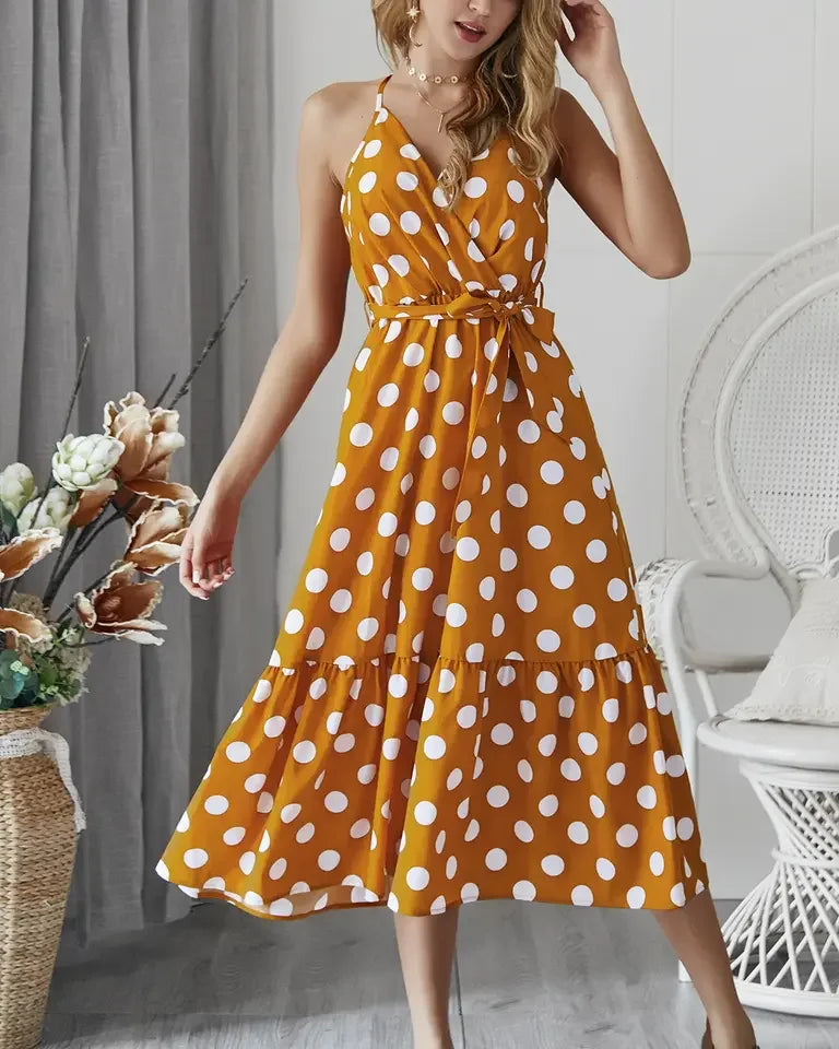 Carmen™ - V-Neck Ruffle Polka Dot Maxi
