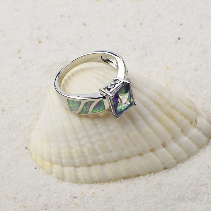 Striped Opal Inlay Statement Ring