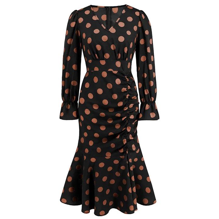 Delphine™ - Long Sleeve Polka Dot Fishtail Dress