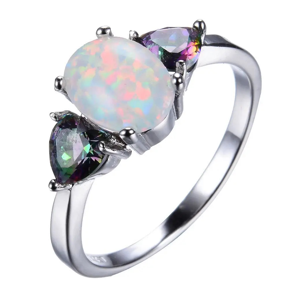 Rainbow Pear Accent Opal Ring