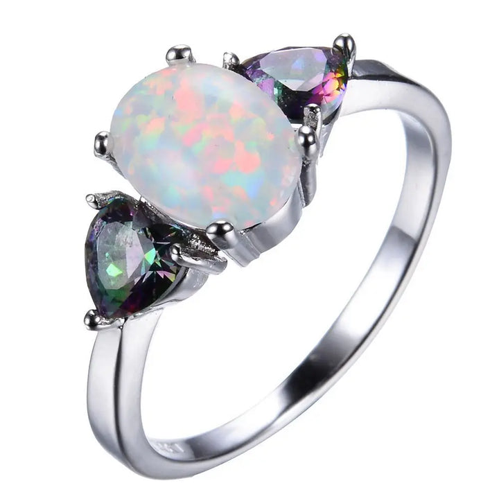 Rainbow Pear Accent Opal Ring