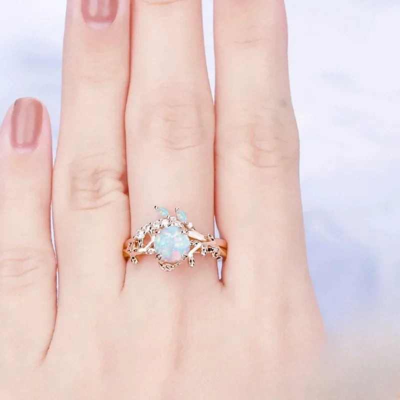 Rose Gold Opal Vine Ring Set