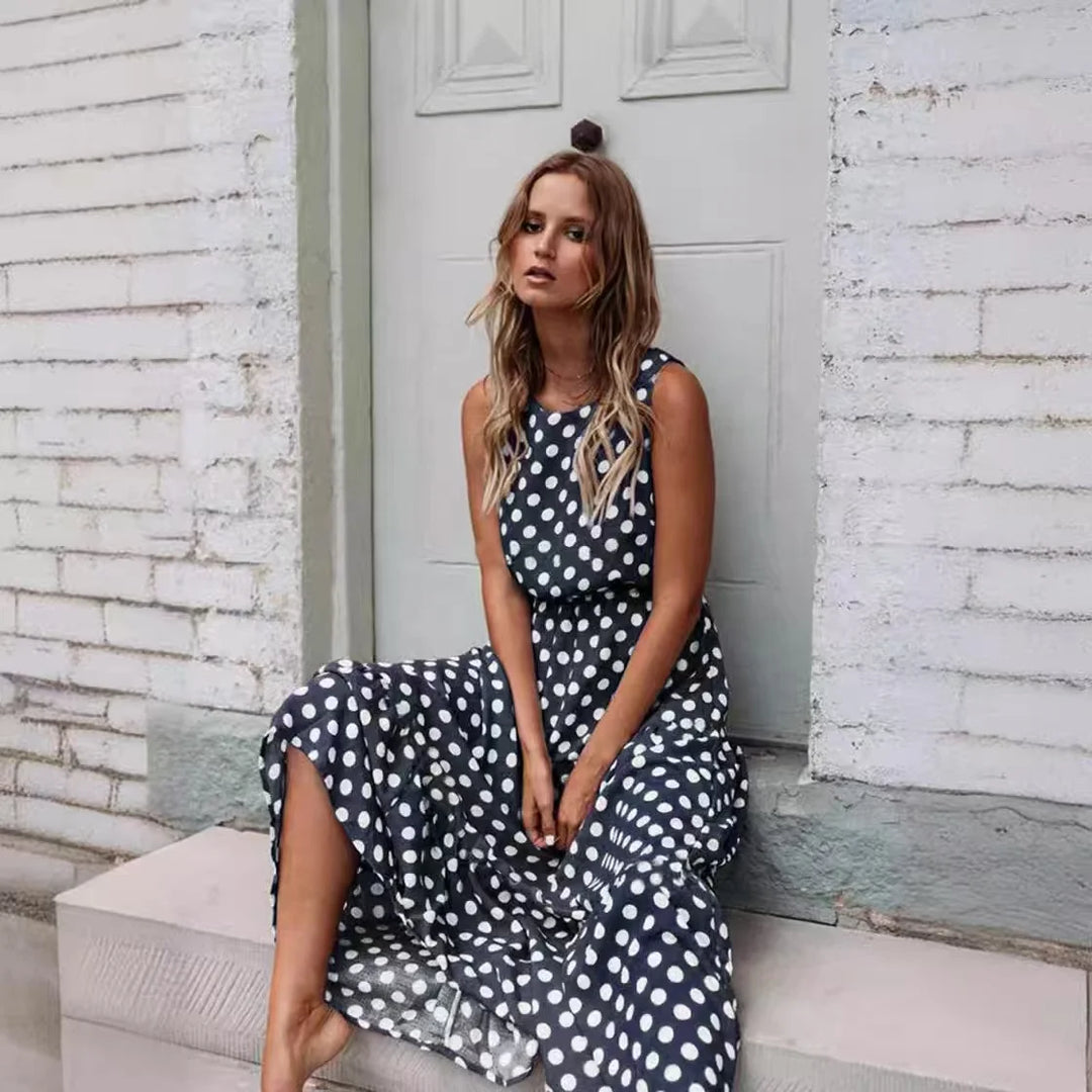 Margaux™ - Round Neck Polka Dot Maxi