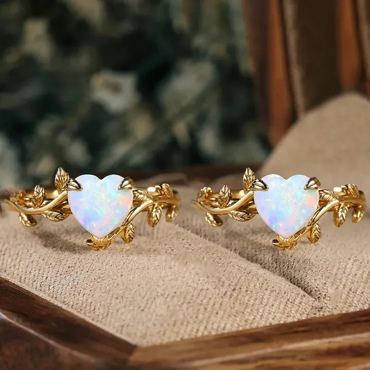 Leaf Branch Heart Opal Ring
