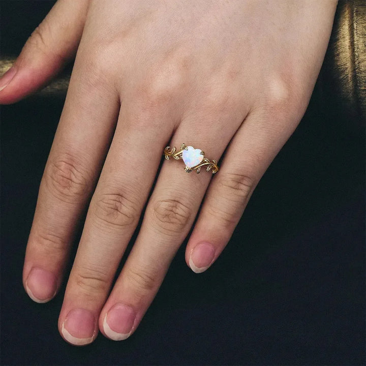 Leaf Branch Heart Opal Ring