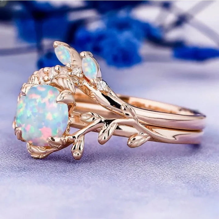 Rose Gold Opal Vine Ring Set