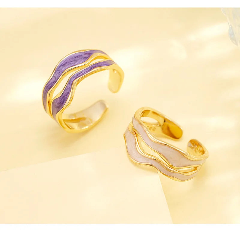 Enamel Wave Adjustable Ring