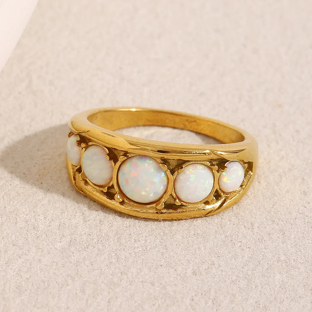 Retro Scrollwork Opal Band Ring