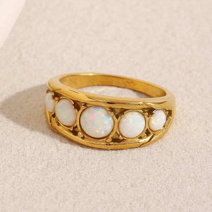 Retro Scrollwork Opal Band Ring