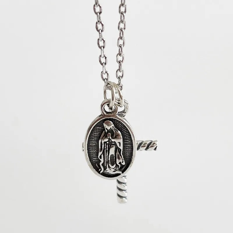 Vintage Cross and Madonna Medallion Necklace