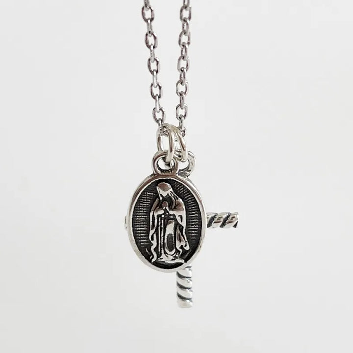 Vintage Cross and Madonna Medallion Necklace