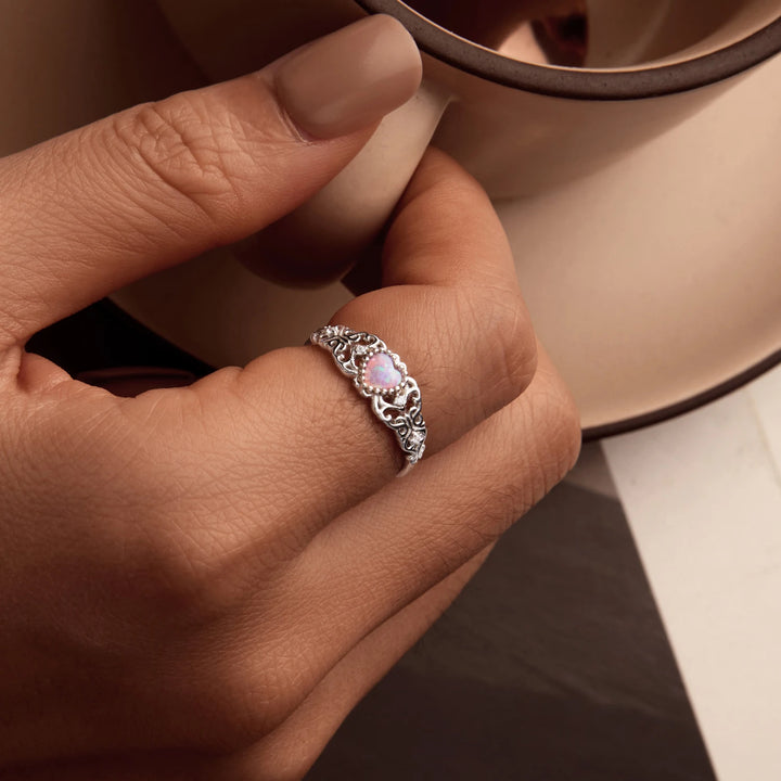 Filigree Pink Opal Sterling Ring