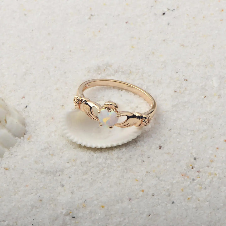 Claddagh Heart Opal Promise Ring