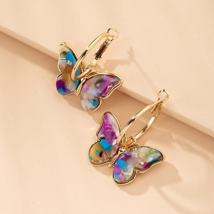 Gold Multicolored Butterfly Hoop Earrings