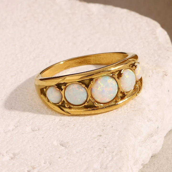 Retro Scrollwork Opal Band Ring