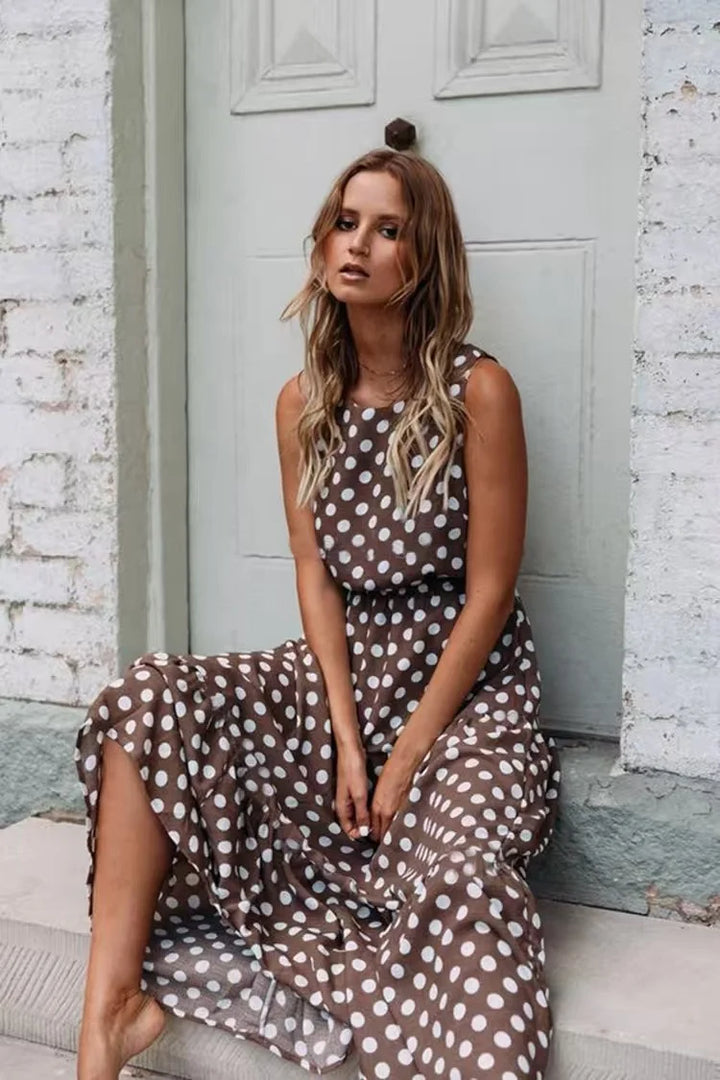 Margaux™ - Round Neck Polka Dot Maxi
