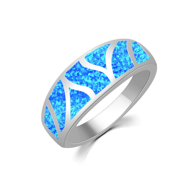Iridescent Opal Chevron Band Ring