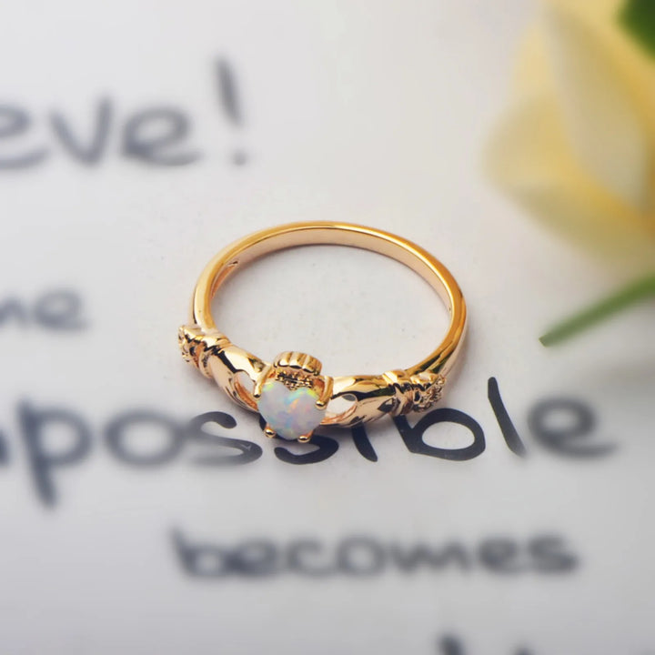 Claddagh Heart Opal Promise Ring
