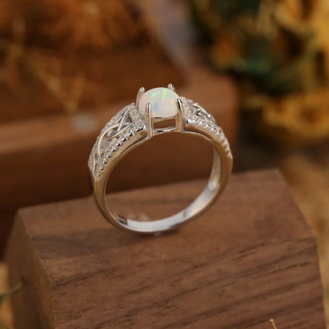 Celtic Knot Opal Silver Ring