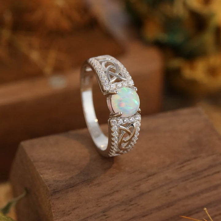 Celtic Knot Opal Silver Ring