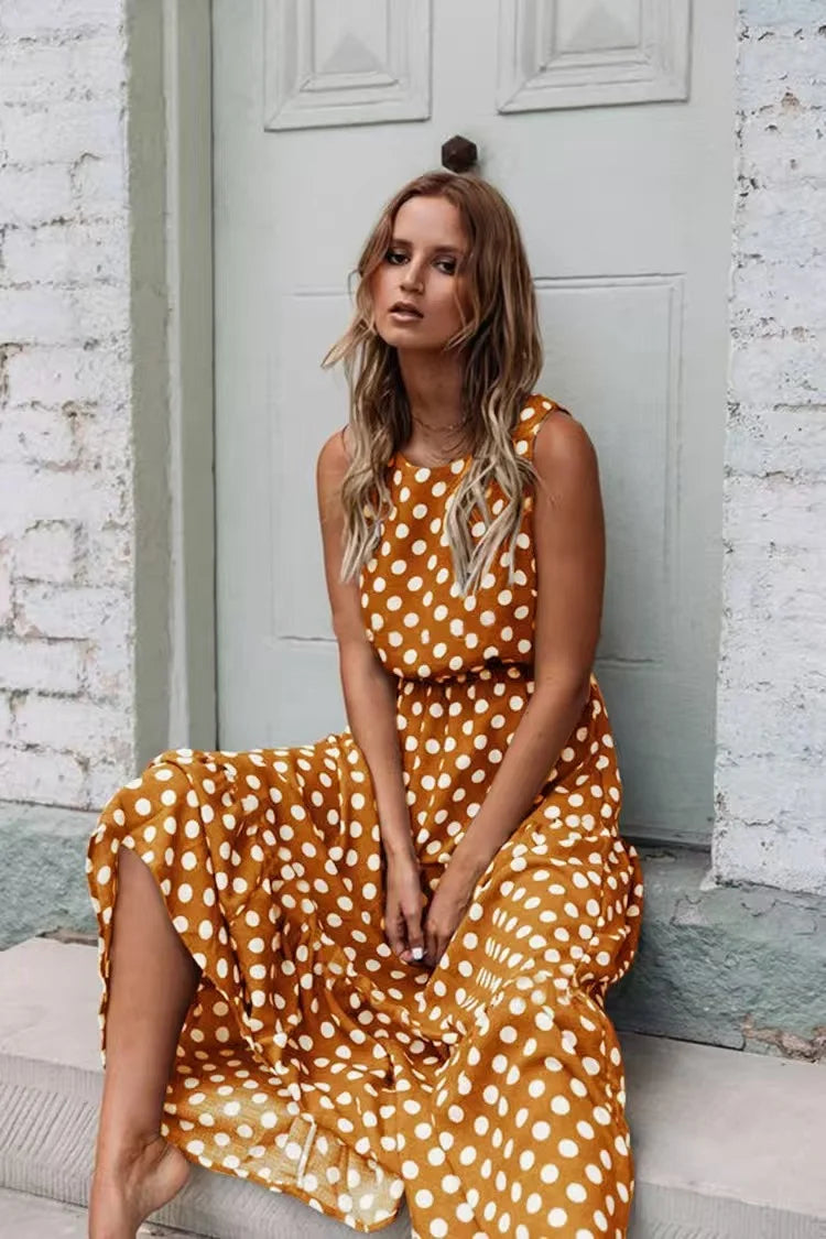 Margaux™ - Round Neck Polka Dot Maxi