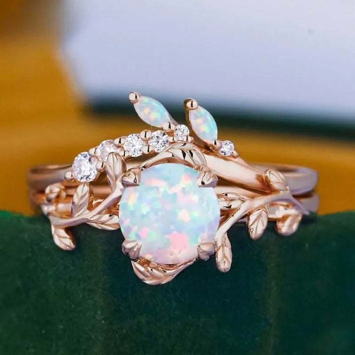 Rose Gold Opal Vine Ring Set