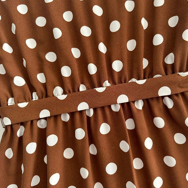 Estelle™ - Belted V-Neck Polka Dot Maxi