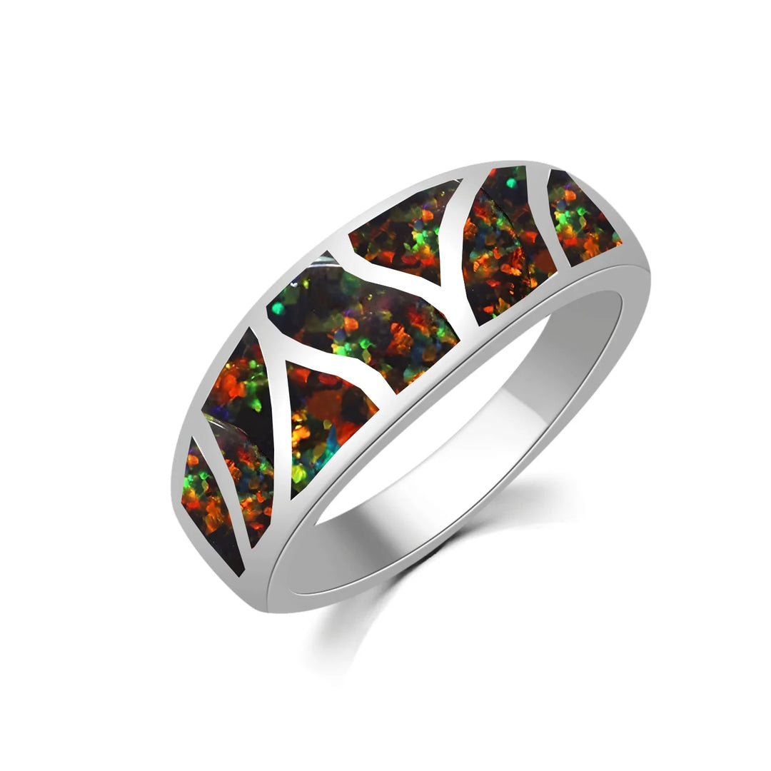 Iridescent Opal Chevron Band Ring
