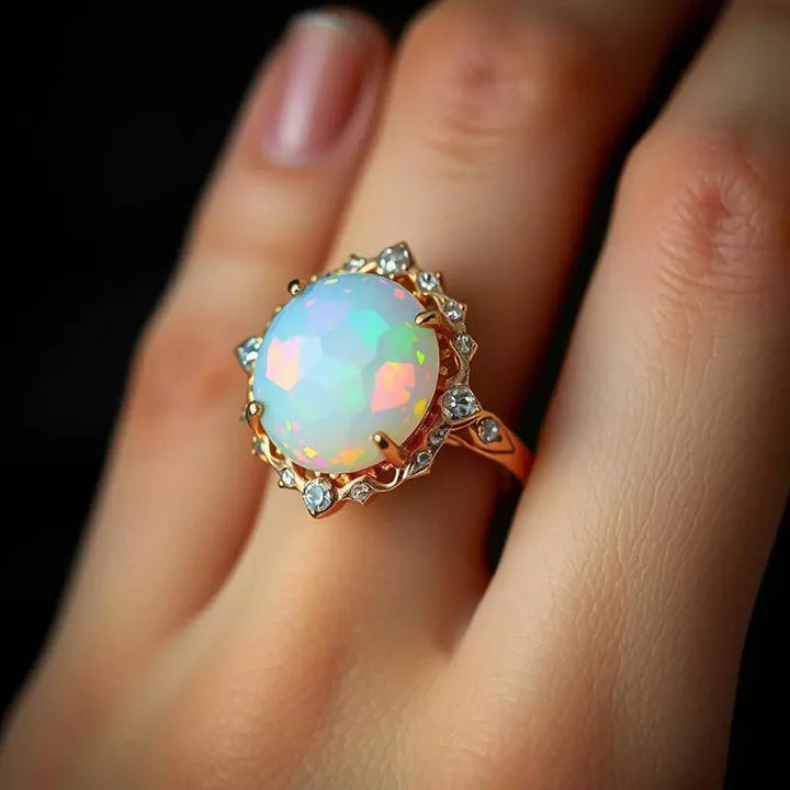 Champagne Gold Opal Blossom Ring