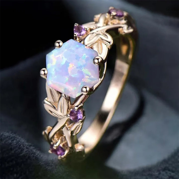 Opal Hexagon Vine Ring