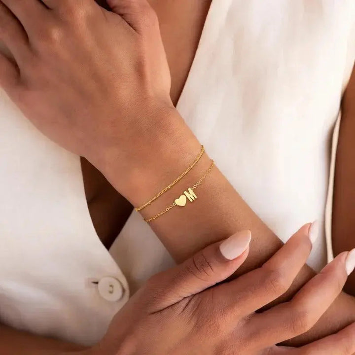 Heart initial bracelet detail