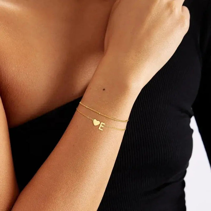 Heart initial bracelet worn