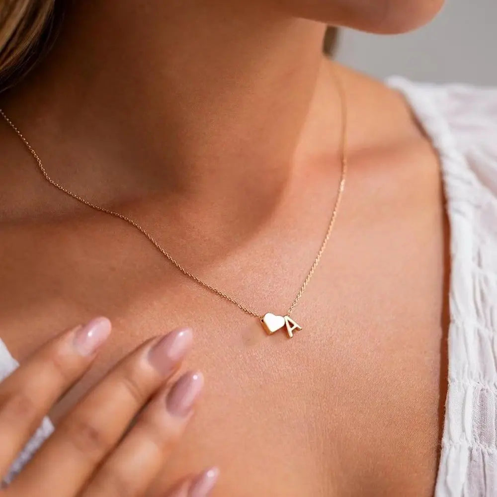 Heart initial necklace close-up