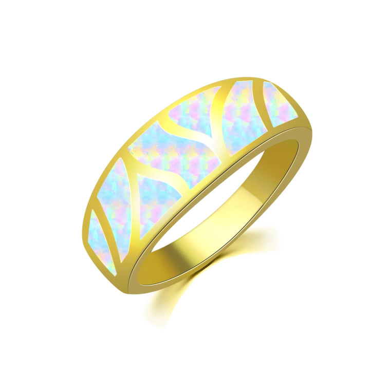 Iridescent Opal Chevron Band Ring