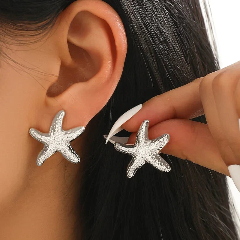 Golden Starfish Stud Earrings