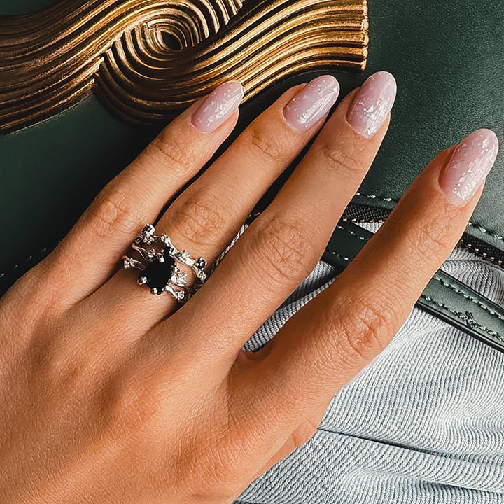 Black Obsidian and Scattered Onyx Ring Set