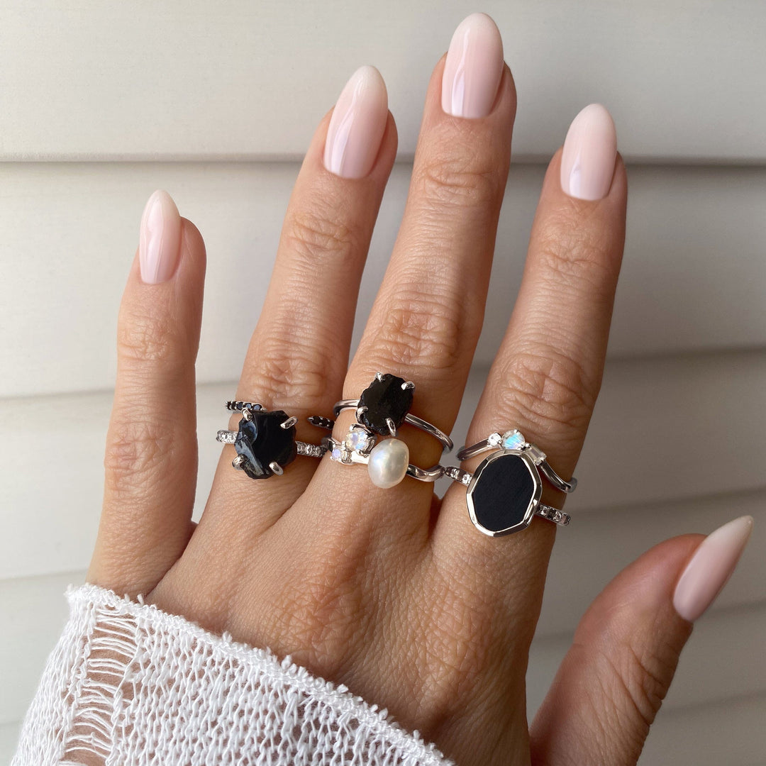 Petite Raw Black Obsidian Ring