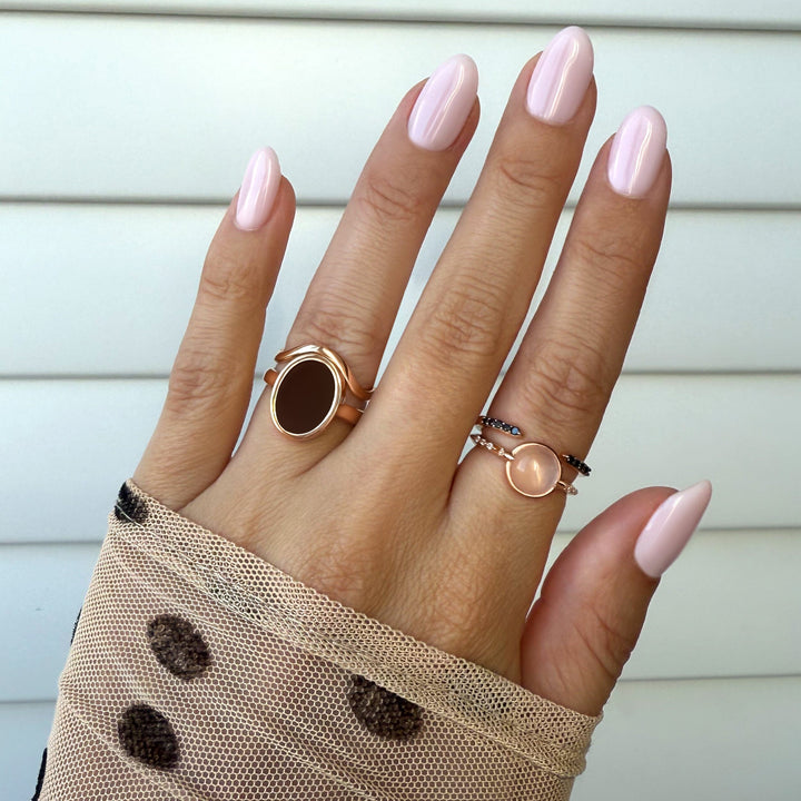 Rose Quartz Engraved Band Ring