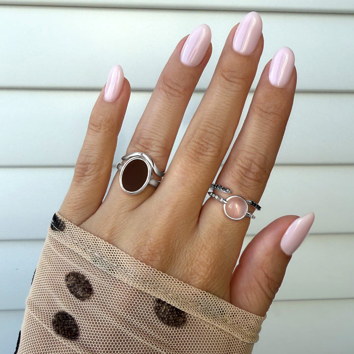 Rose Quartz Engraved Band Ring
