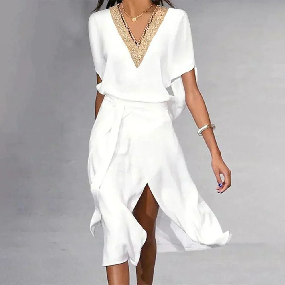 V-Neck Wrap Midi Dress for Women