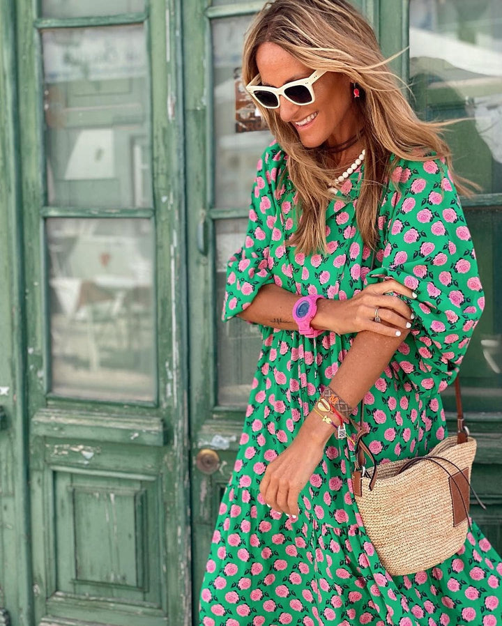 Women's Spring Dress | Patterned Maxi Long Sleeve