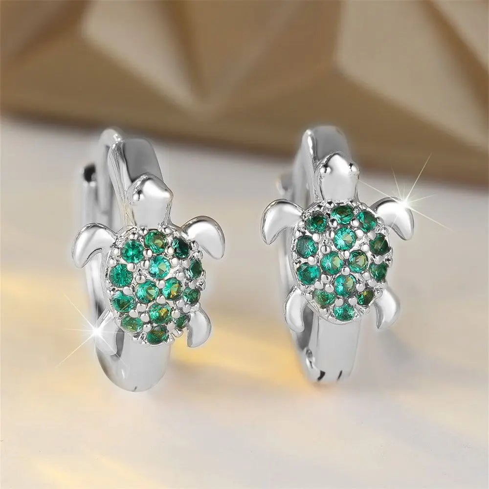 Sea Turtle Hoop Earrings with Sparkling Zircon