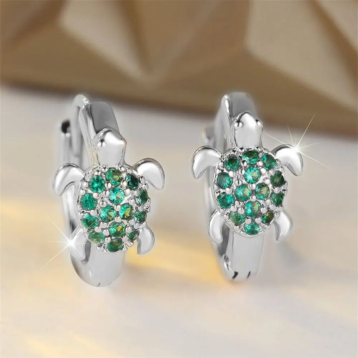 Sea Turtle Hoop Earrings with Sparkling Zircon