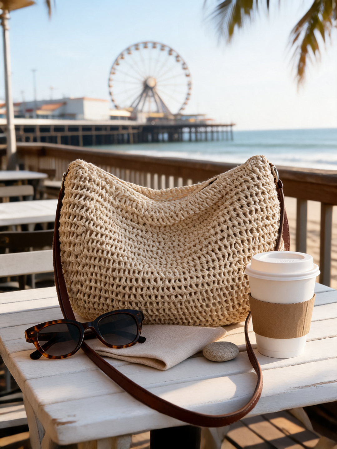 Kathy elegant bag at Santa Monica beachfront cafe - Ava Rose Boutique
