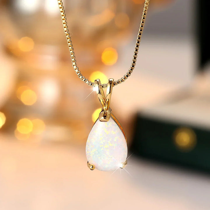 Opal Teardrop Gold Pendant Necklace